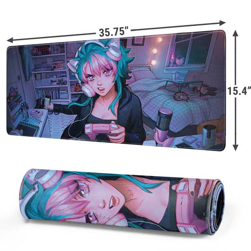 Anime Catgirl Gamer Nerd by Ivy Dolamore Gaming Mouse Pad